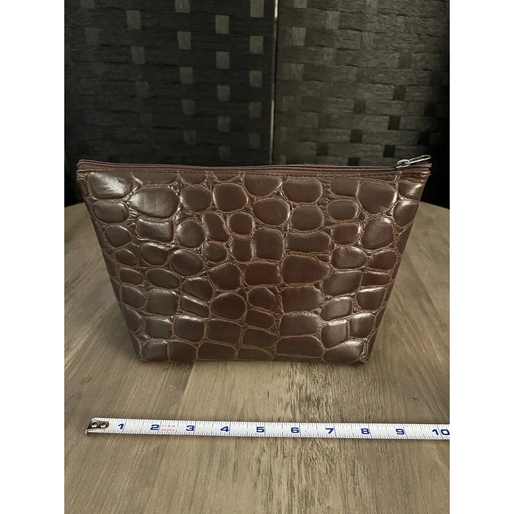 Estee Lauder Faux Leather Animal Skin Brown Cosmetic Bag Makeup Case VGC - Picture 3 of 4